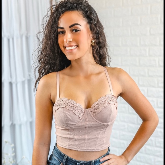 Tops - Lace Trimmed Beige Bustier Top